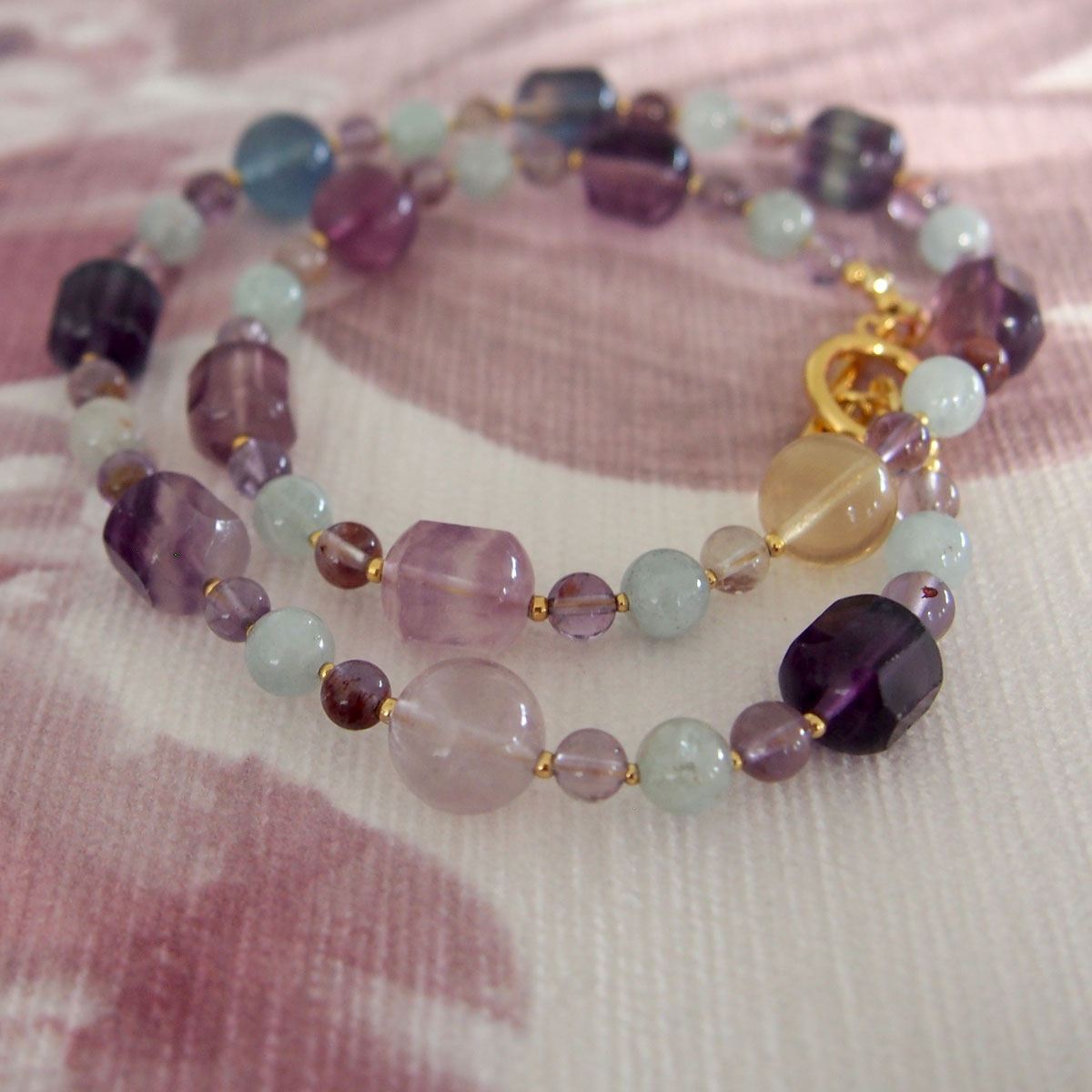 Fluorite, Beryl(light blue), Amethyst Necklace- Dreamlike