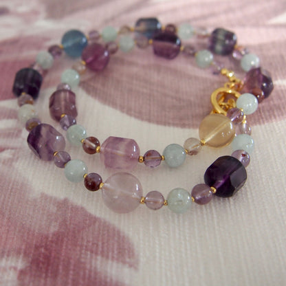 Fluorite, Beryl(light blue), Amethyst Necklace- Dreamlike