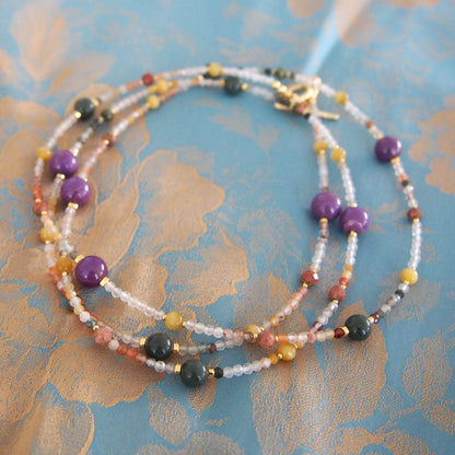 Phosphosiderite, Alxa Agate, Unakite, Tiger’s eye Necklace- Completeness