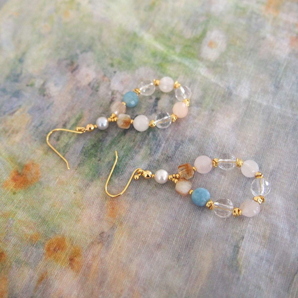 Rock Crystal, Beryl, Citrine, Pearls Earrings- Hope