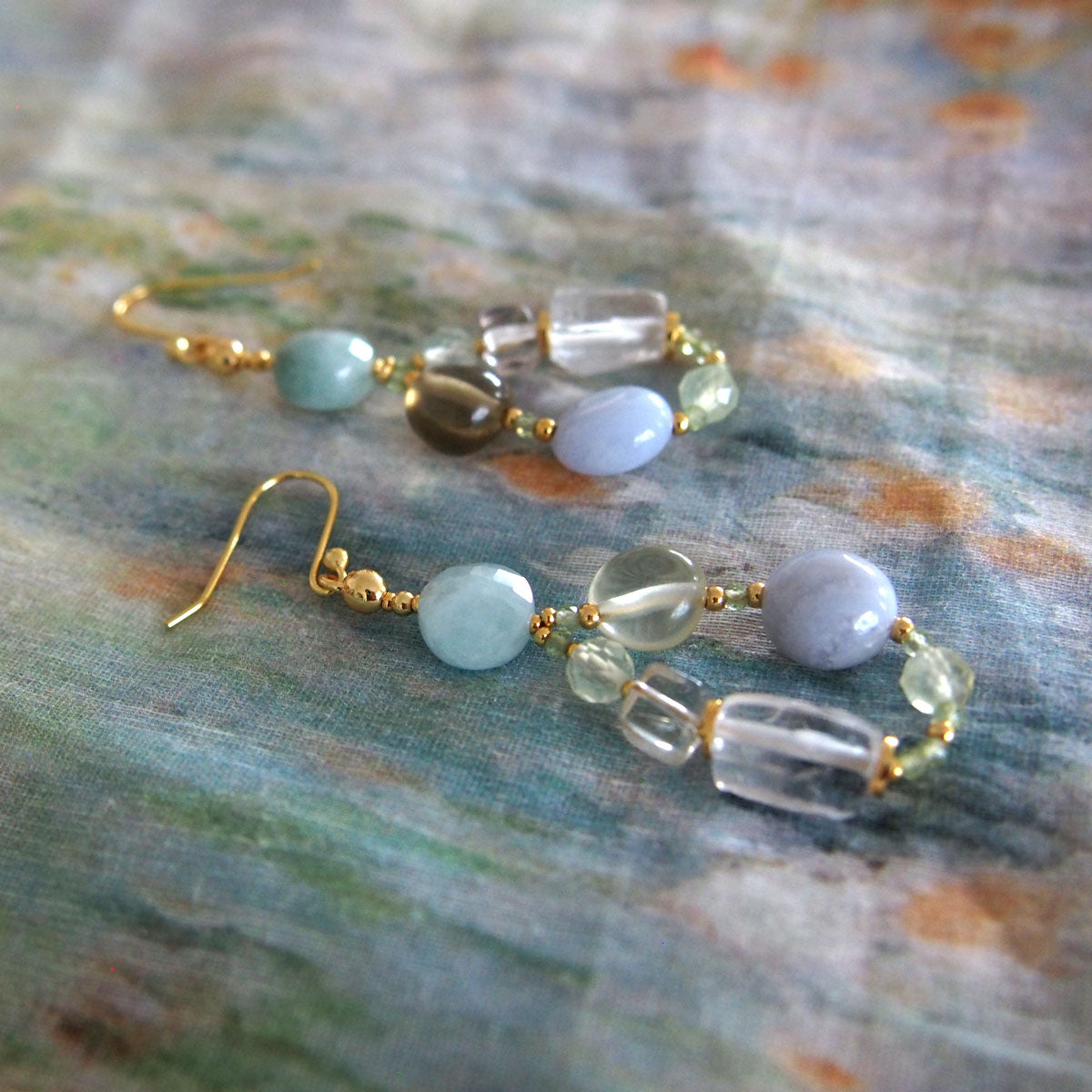 Lemon Quartz, Chalcedony, Rock Crystal, Beryl, Prehnite Earrings- Source