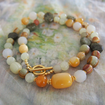 Quartzose Jade, Garnet, Agate, Serpentine Jade, Calcite Necklace-Vitality