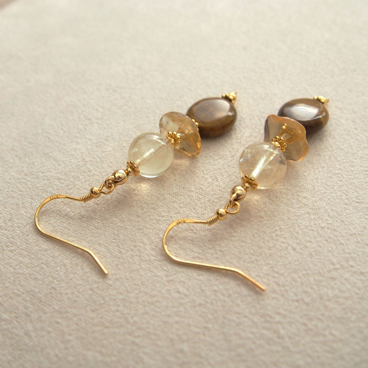 Citrine, Tiger’s eye Earrings–Among the blooms