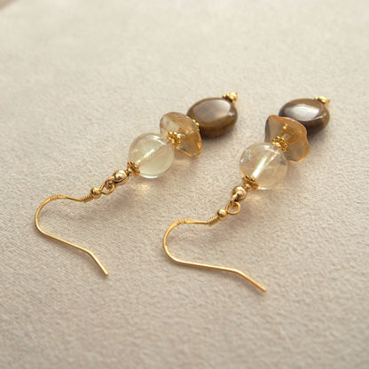 Citrine, Tiger’s eye Earrings–Among the blooms