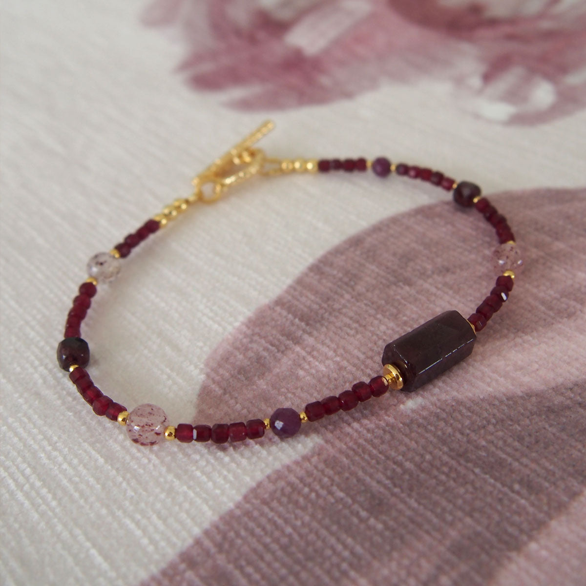Garnet, Strawberry Quartz, Ruby(Opaque), Red Corundum(Synthetic) Bracelet- Love