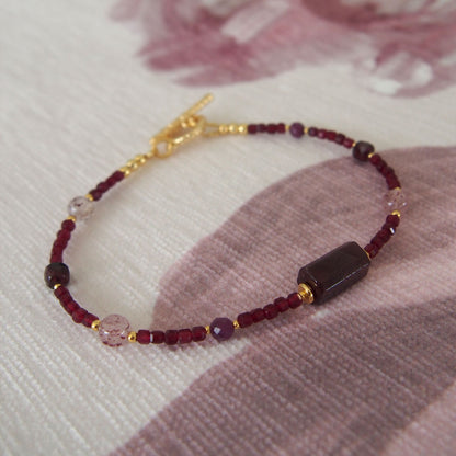 Garnet, Strawberry Quartz, Ruby(Opaque), Red Corundum(Synthetic) Bracelet- Love