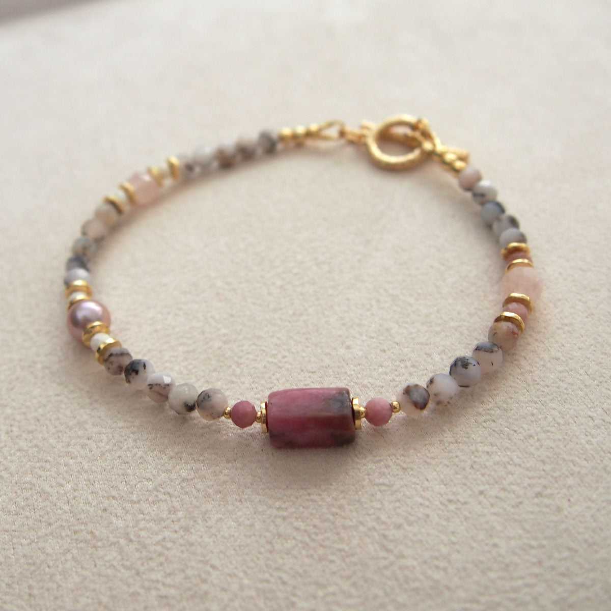 Rhodonite, Pearls, Morganite, Common Opal, Rhodochrosite Bracelet–Rosa multiflora