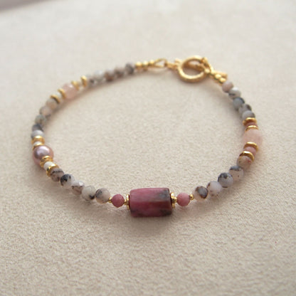 Rhodonite, Pearls, Morganite, Common Opal, Rhodochrosite Bracelet–Rosa multiflora