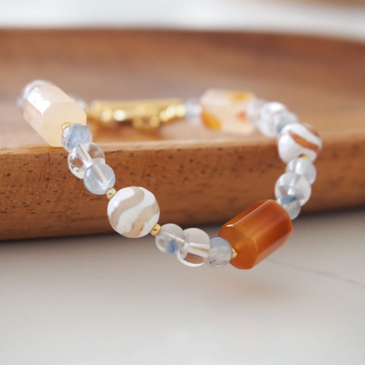 Agate, Rock Crystal, Dumortierite Quartz Bracelet- Source