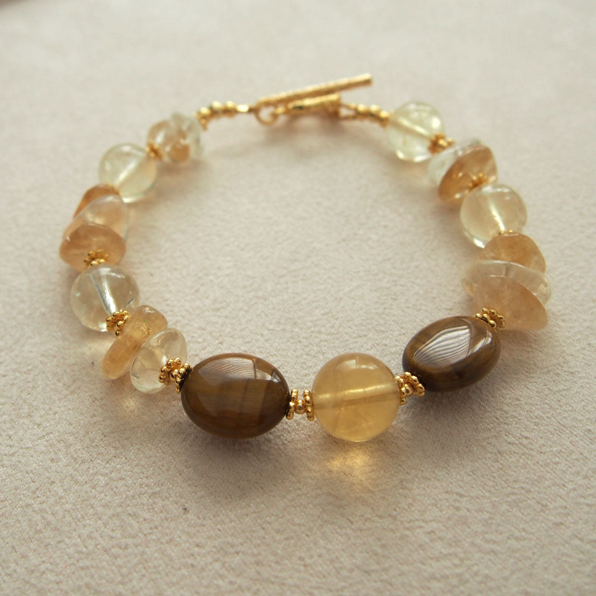 Citrine, Tiger’s eye, Fluorite Bracelet–Among the blooms