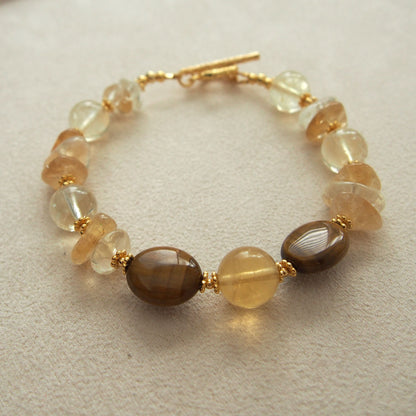 Citrine, Tiger’s eye, Fluorite Bracelet–Among the blooms