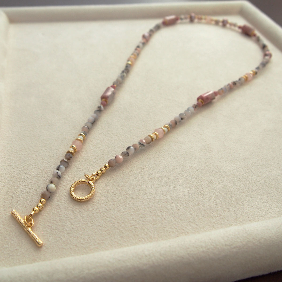 Rhodonite, Pearls, Morganite, Common Opal, Rhodochrosite Necklace–Rosa multiflora