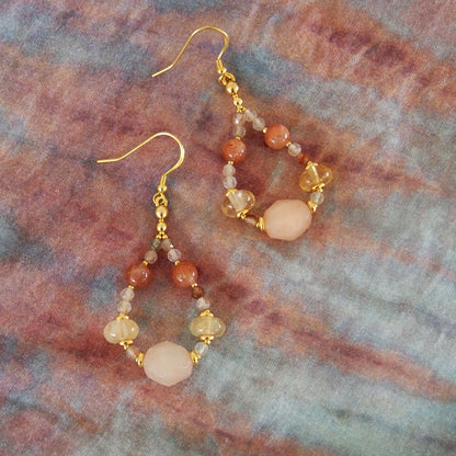 Aventurine, Citrine, Sunstone Earrings- Sunset