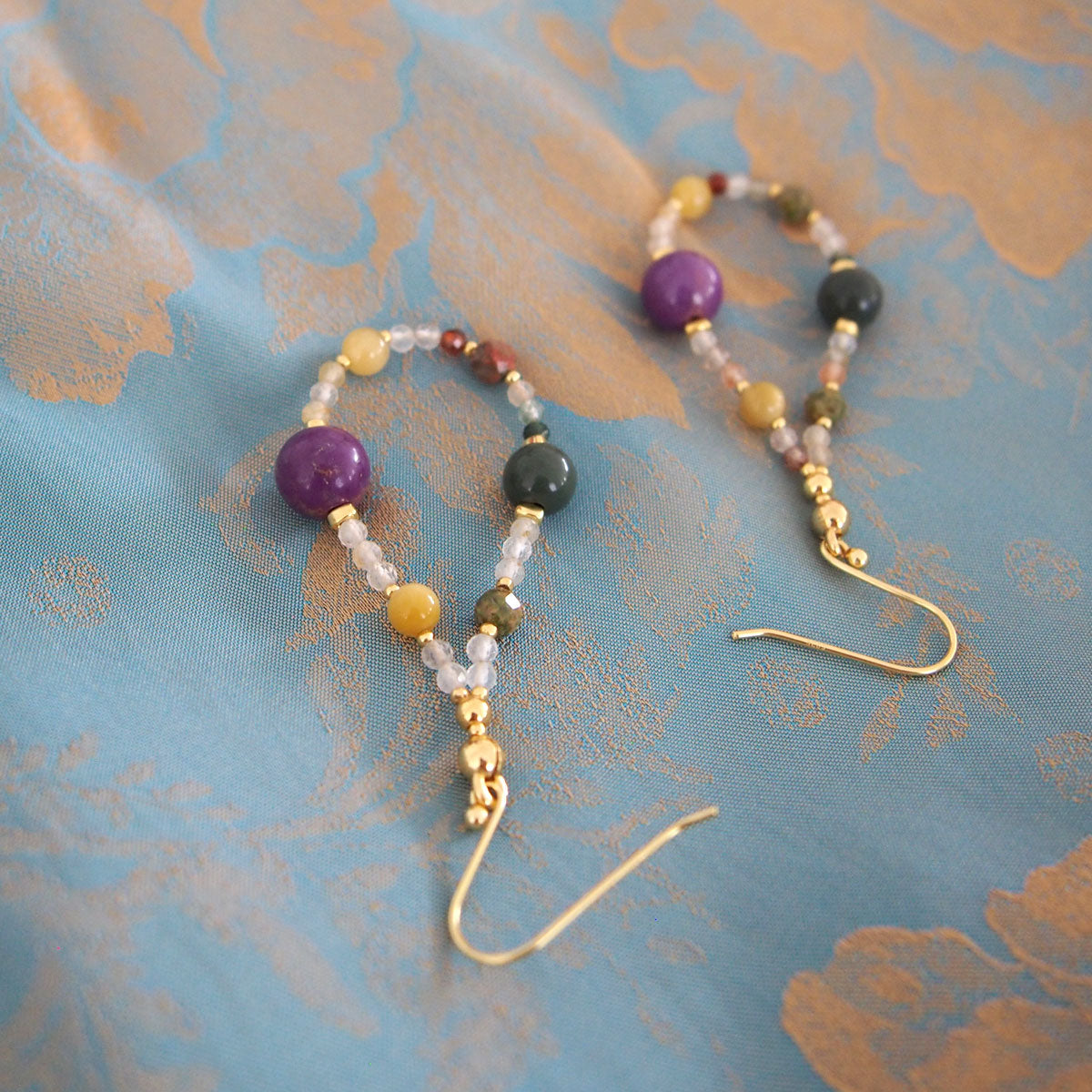 Phosphosiderite, Alxa Agate, Unakite, Tiger’s eye Earrings- Completeness