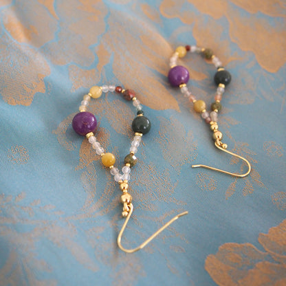 Phosphosiderite, Alxa Agate, Unakite, Tiger’s eye Earrings- Completeness