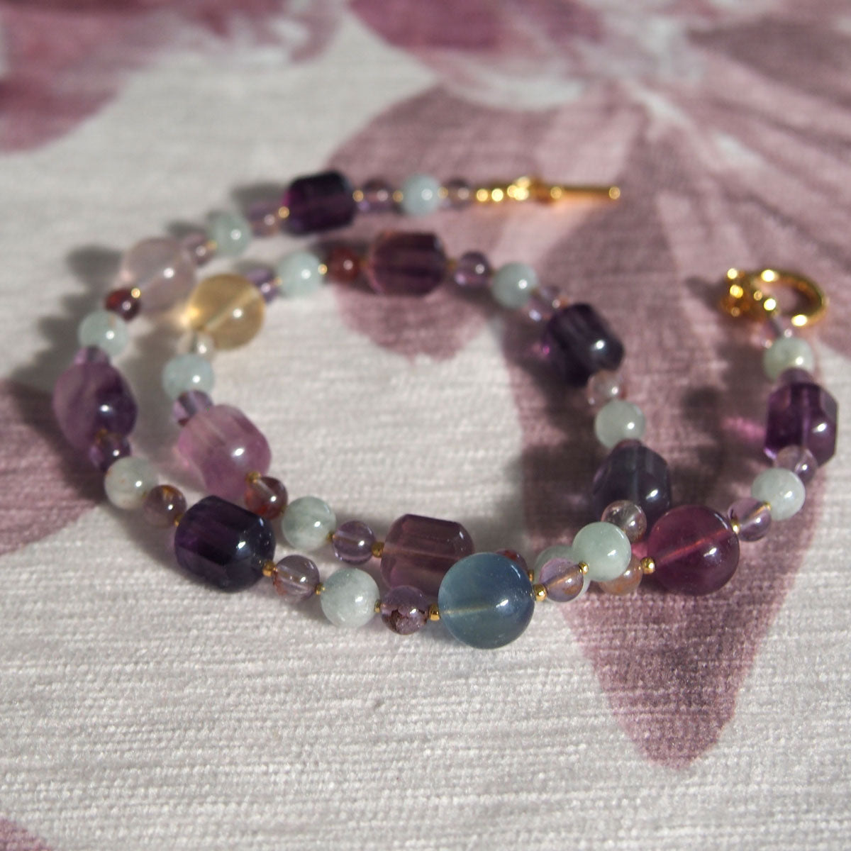Fluorite, Beryl(light blue), Amethyst Necklace- Dreamlike