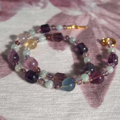 Fluorite, Beryl(light blue), Amethyst Necklace- Dreamlike