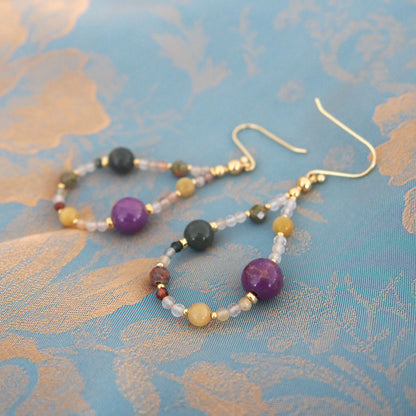 Phosphosiderite, Alxa Agate, Unakite, Tiger’s eye Earrings- Completeness