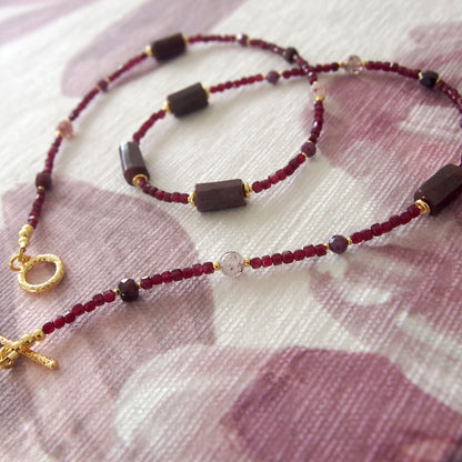 Garnet, Strawberry Quartz, Ruby(Opaque), Red Corundum(Synthetic) Necklace- Love