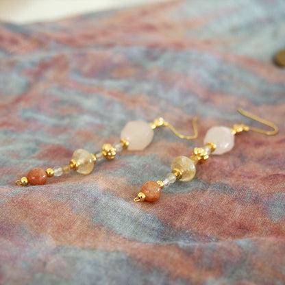 Aventurine, Citrine, Sunstone Earrings- Sunset