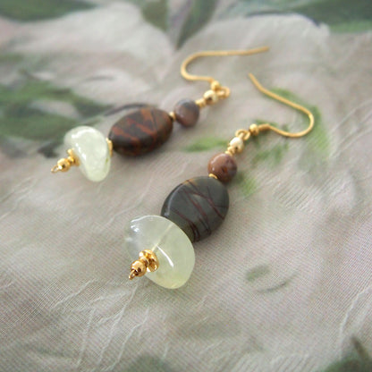 Prehnite, Picture Stone(oval), Alxa Agate Earrings- Vineyard