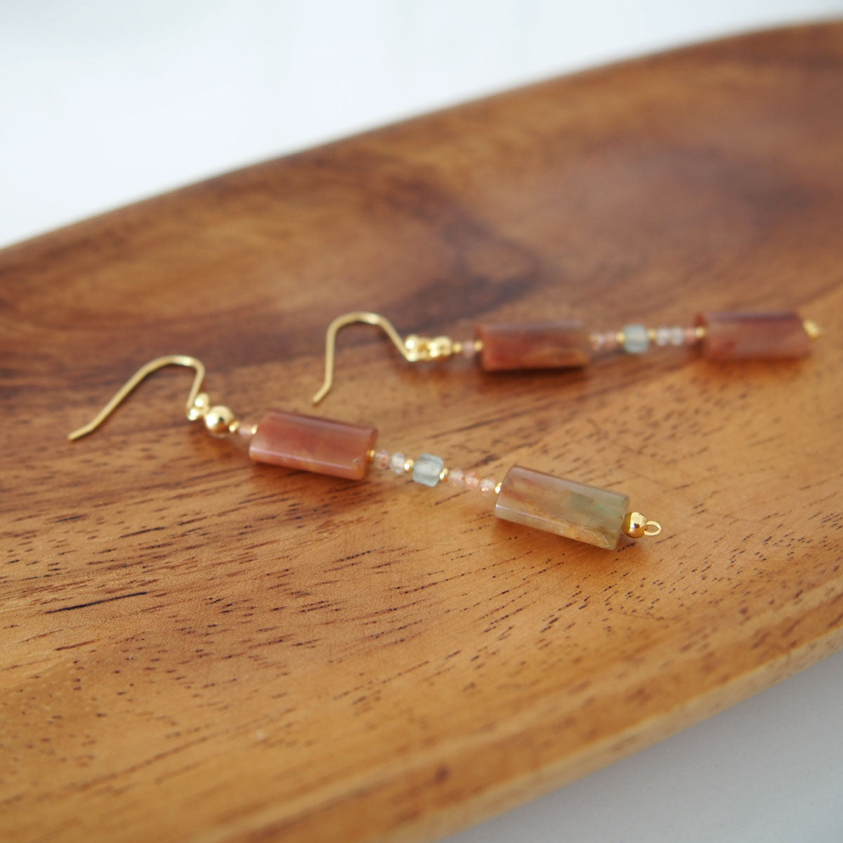 Quartz Rutilated, Amazonite, Sunstone Earrings- Late Autumn