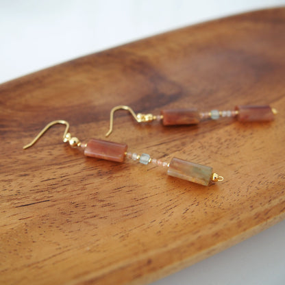 Quartz Rutilated, Amazonite, Sunstone Earrings- Late Autumn