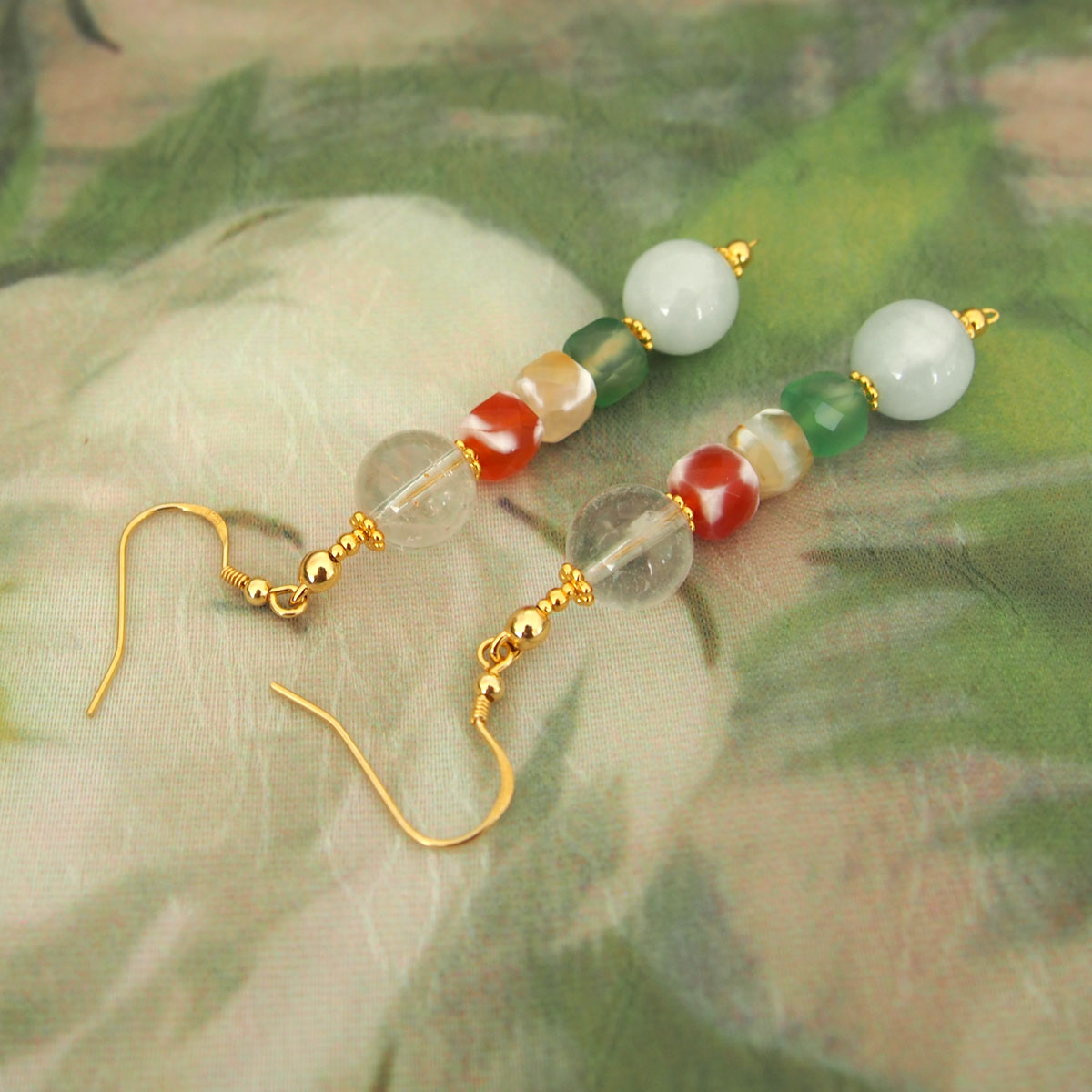 Beryl,  Rock crystal,  Agate Earrings–The Young at Heart
