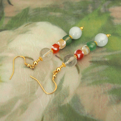 Beryl,  Rock crystal,  Agate Earrings–The Young at Heart