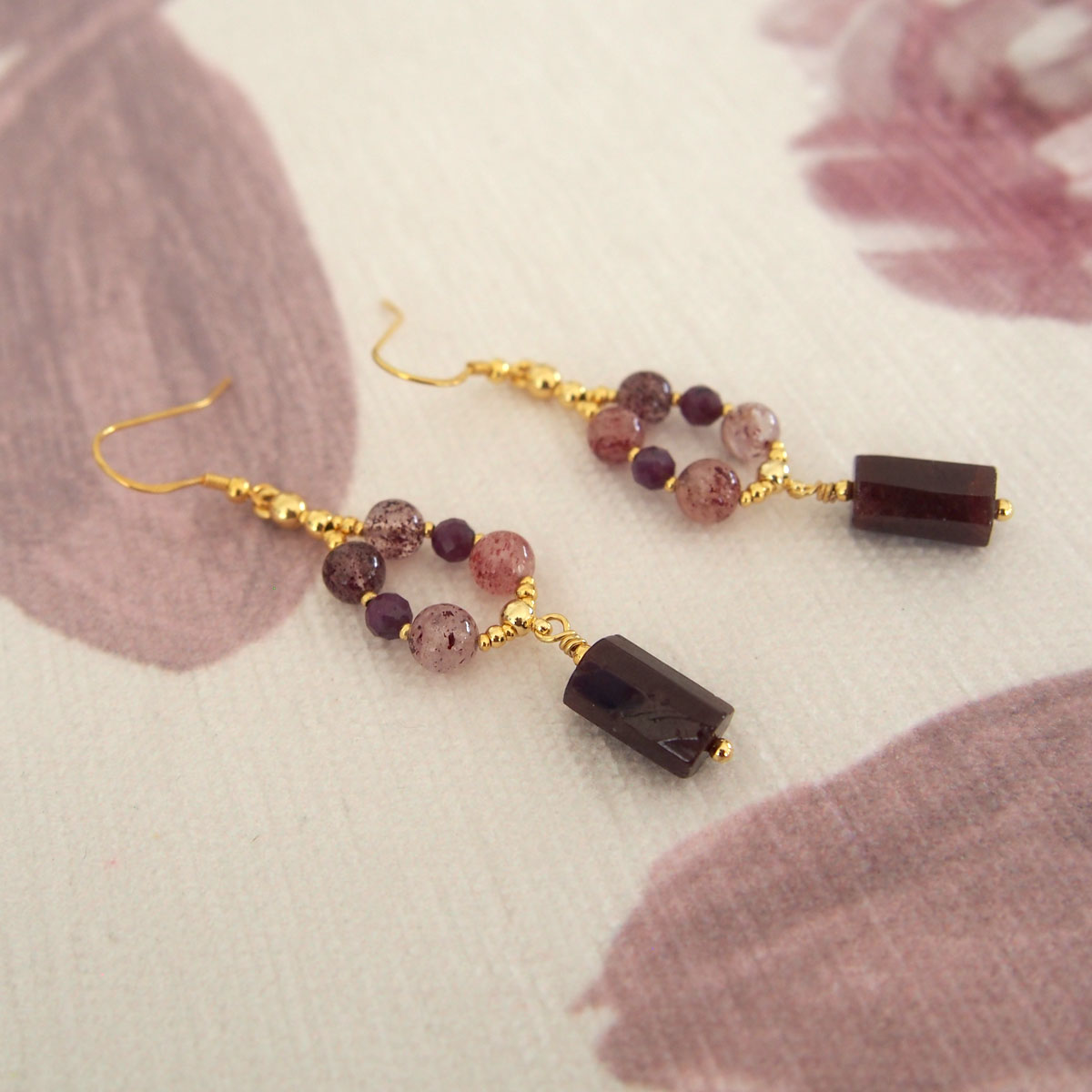 Garnet, Strawberry Quartz, Ruby(Opaque) Earrings- Love