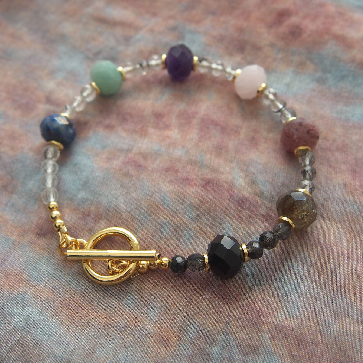 Agate, Amazonite, Amethyst, Lapis Lazuli, Quartz Rutilated, Rose Quartz, Strawberry Quartz Bracelet- Abundance