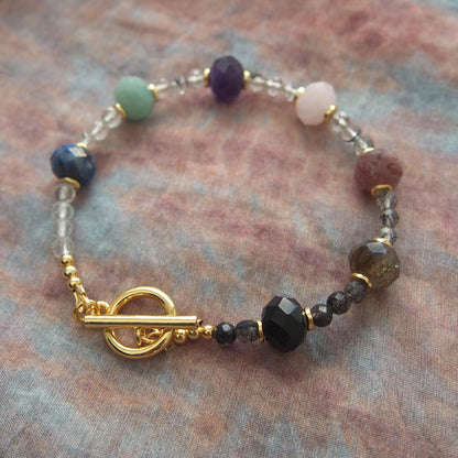 Agate, Amazonite, Amethyst, Lapis Lazuli, Quartz Rutilated, Rose Quartz, Strawberry Quartz Bracelet- Abundance