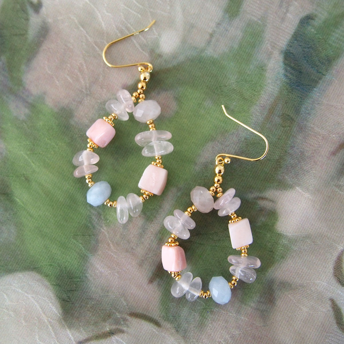 Rose Quartz, Common Opal(pink), Beryl Earring- Awaiting