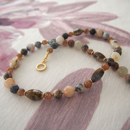 Common Opal, Inclusion Quartz(Dumortierite included), Strawberry Quartz Necklace- Equanimity