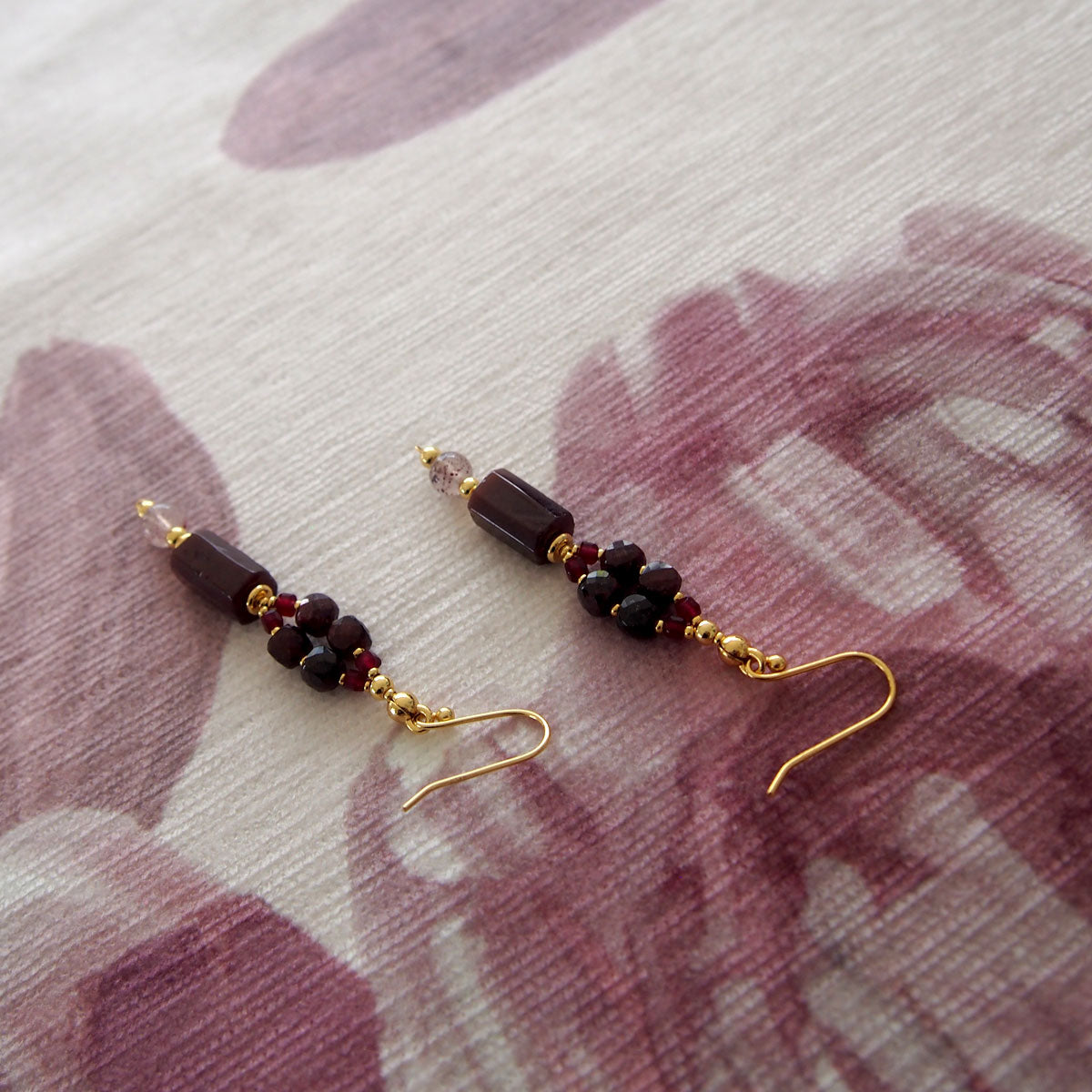 Garnet, Strawberry Quartz, Red Corundum(Synthetic) Earrings- Love