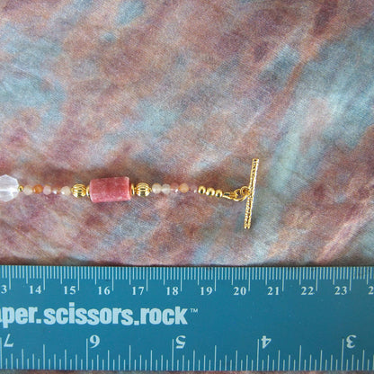 Rhodonite, Rock Crystal, Pearls, Sakura agate Bracelet- Love
