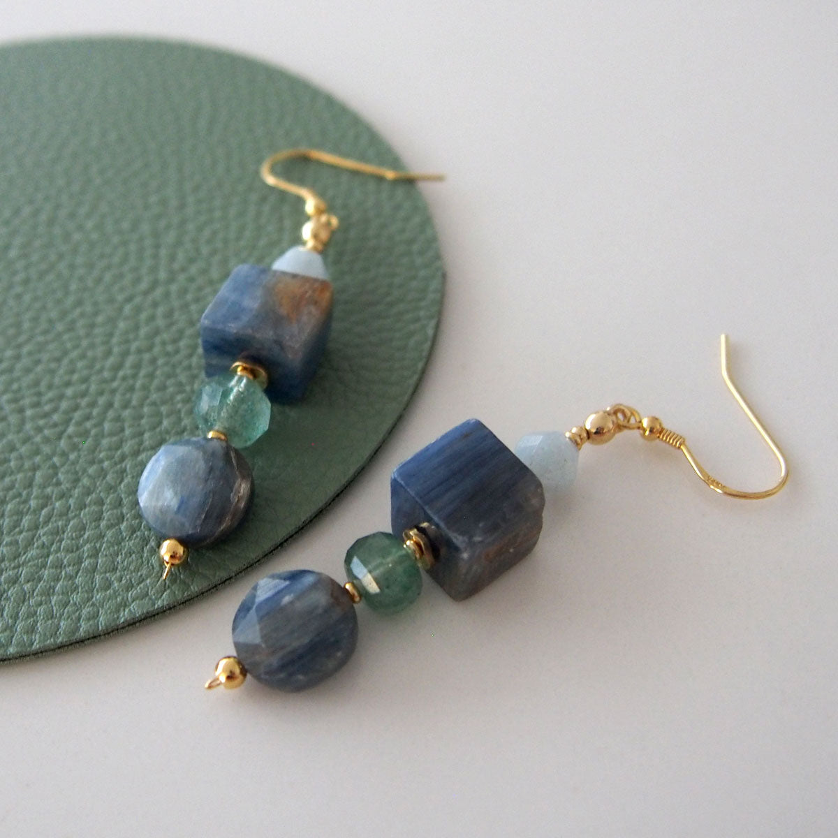 Kyanite, Aventurine, Beryl Earrings- Coastline