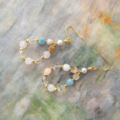 Rock Crystal, Beryl, Citrine, Pearls Earrings- Hope