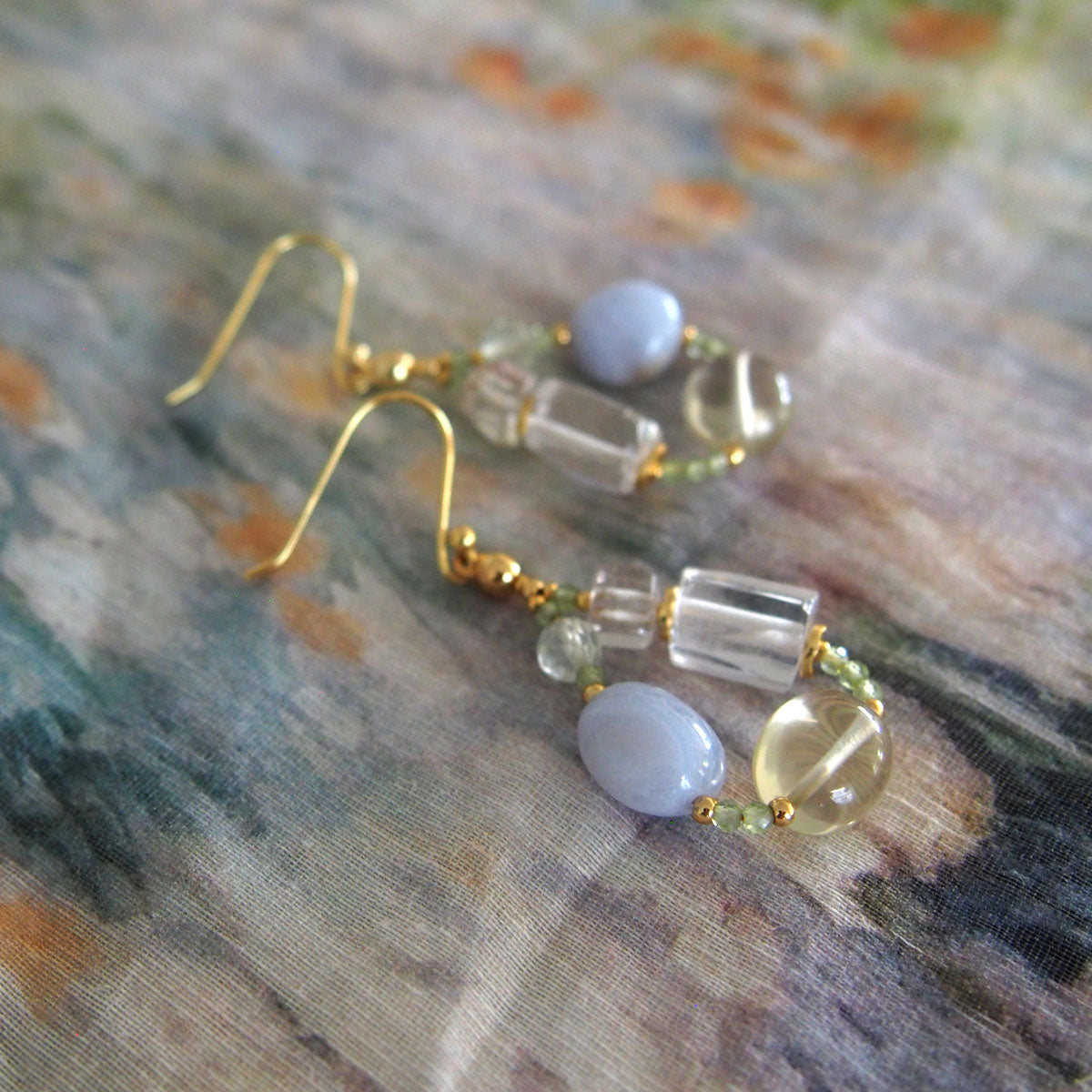 Lemon Quartz, Chalcedony, Rock Crystal, Prehnite Earrings- Source
