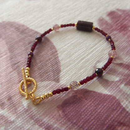Garnet, Strawberry Quartz, Ruby(Opaque), Red Corundum(Synthetic) Bracelet- Love