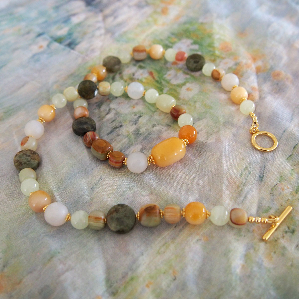Quartzose Jade, Garnet, Agate, Serpentine Jade, Calcite Necklace-Vitality