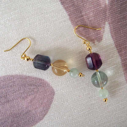 Fluorite, Beryl(light blue) Earrings-Dreamlike