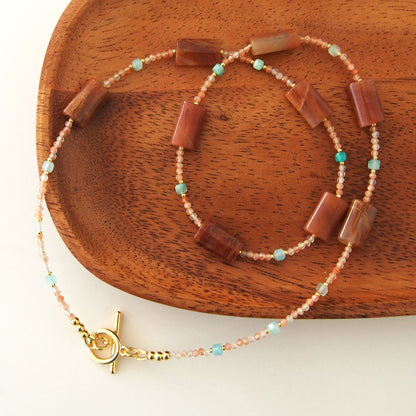 Quartz Rutilated, Amazonite, Sunstone Necklace- Late Autumn