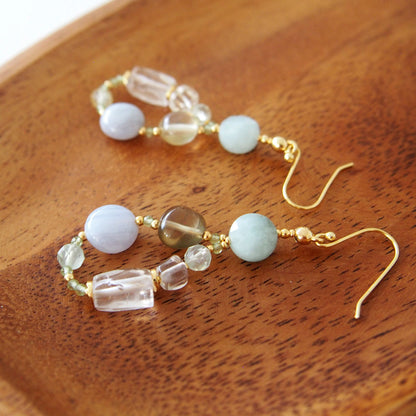 Lemon Quartz, Chalcedony, Rock Crystal, Beryl, Prehnite Earrings- Source