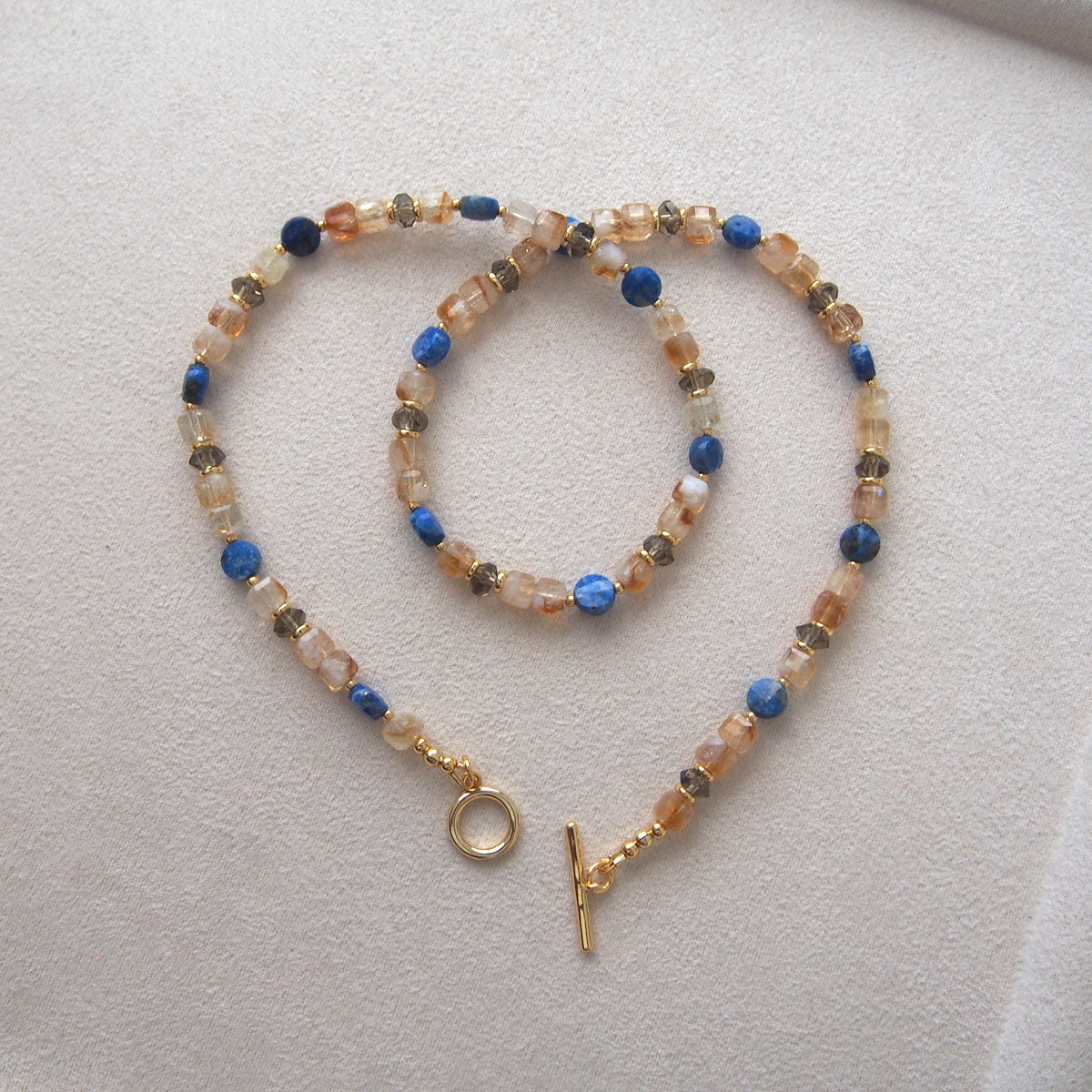 Smoky Quartz  Lapis lazuli  Citrine Necklace-Starry Night