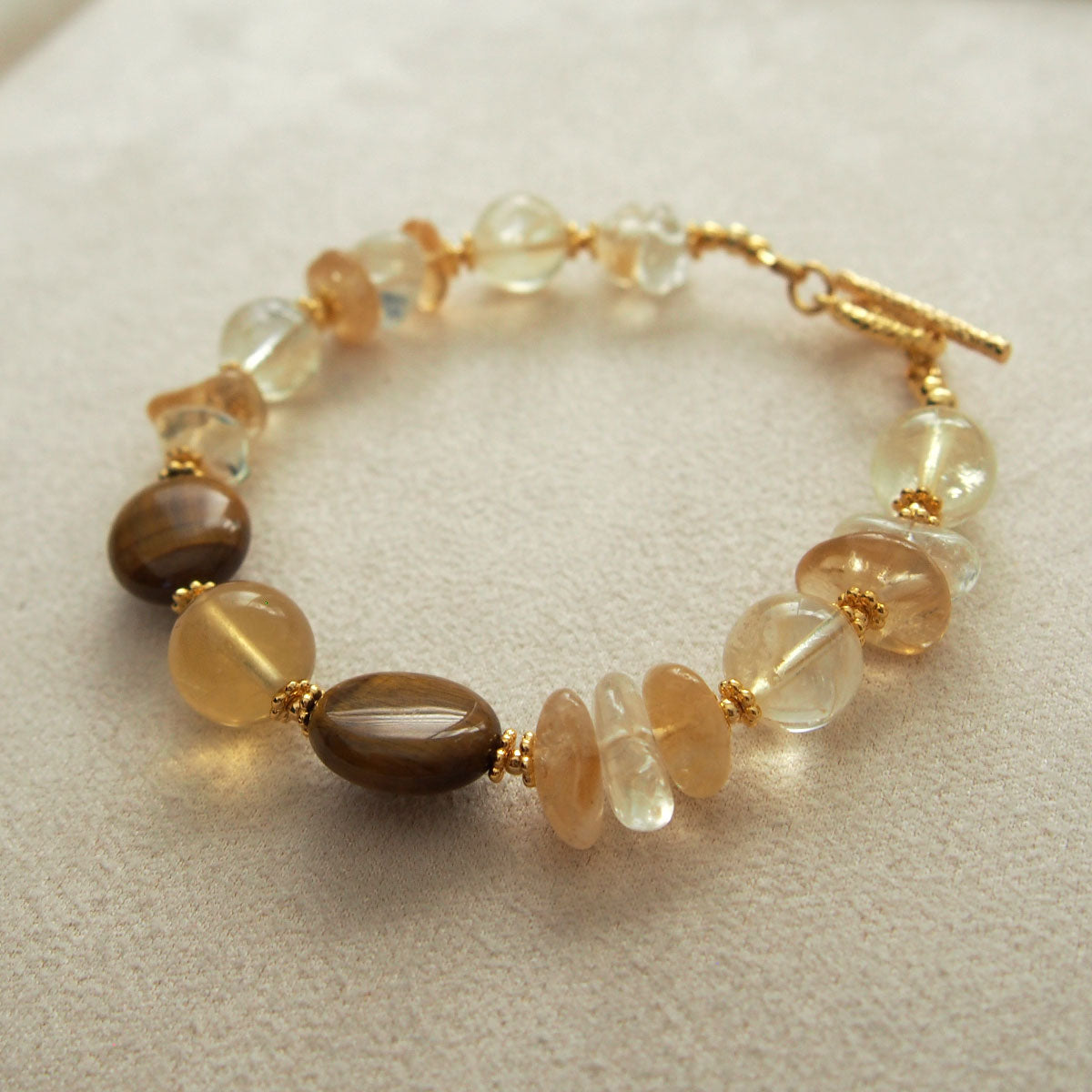 Citrine, Tiger’s eye, Fluorite Bracelet–Among the blooms
