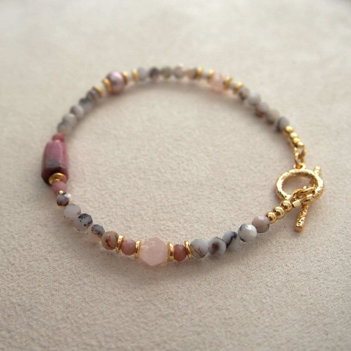 Rhodonite, Pearls, Morganite, Common Opal, Rhodochrosite Bracelet–Rosa multiflora