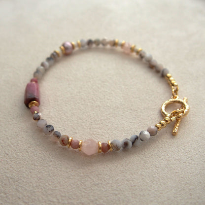 Rhodonite, Pearls, Morganite, Common Opal, Rhodochrosite Bracelet–Rosa multiflora