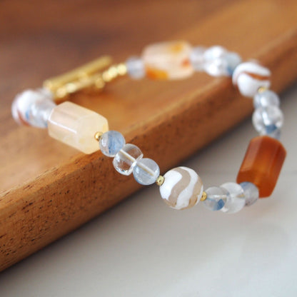 Agate, Rock Crystal, Dumortierite Quartz Bracelet- Source