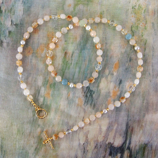 Rock Crystal, Beryl, Citrine, Pearls Necklace- Hope